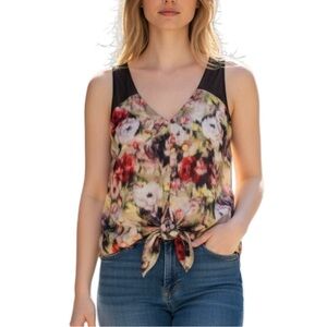 Saba silk tie front delicate sleeveless floral print blouse excellent condition
